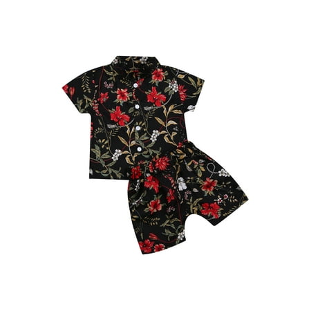 

Canis Toddler Little Boy Kids Summer Floral Shirt Bermuda Shorts Outfit Set Clothes