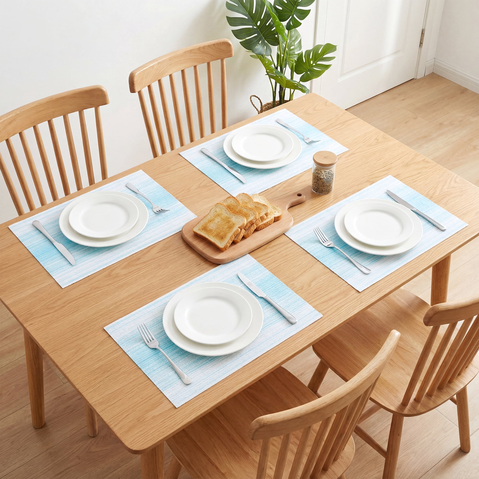 Unique Bargains Rectangle Set of 6 Heat Resistant Table Mats Blue 17.7x11.8inch