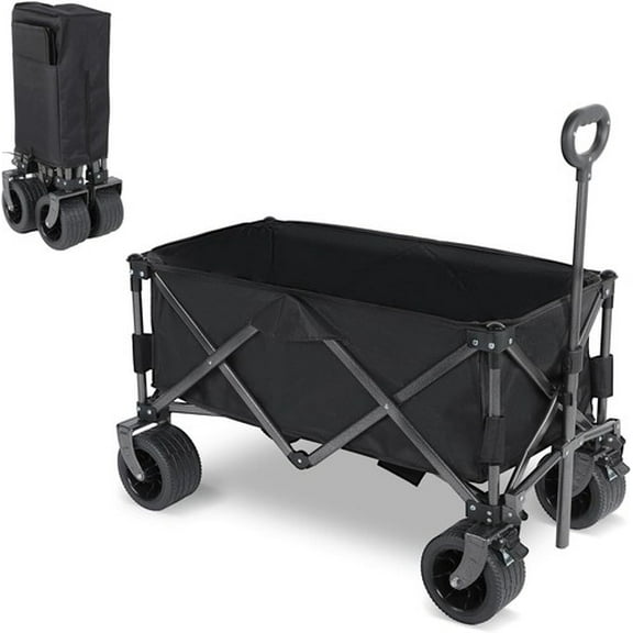 Colourtree Collapsible Wagon Carts Foldable, Garden Cart with 360° All-Terrain Wheels, Adjustable Handle, Utility Wagons for Outdoor, Heavy Duty Wagon Cart