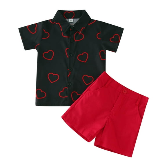 Fsqjgq Baby Boy Clothes 12-18 Months Kids Outfits Toddler Baby Boys Summer Clothes Valentine's Day Short Sleeve Hearts Printed T Shirt Tops Shorts Gentleman Kids Outfits 2T Boy Clothes Clothing
