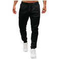 thumbnail image 3 of Men's Drawstring Sweatpants, Slim Fit Ribbed Casual Sports Pants for Gym, Running and Spring Summer Athletic Wear,Black,L, 3 of 5