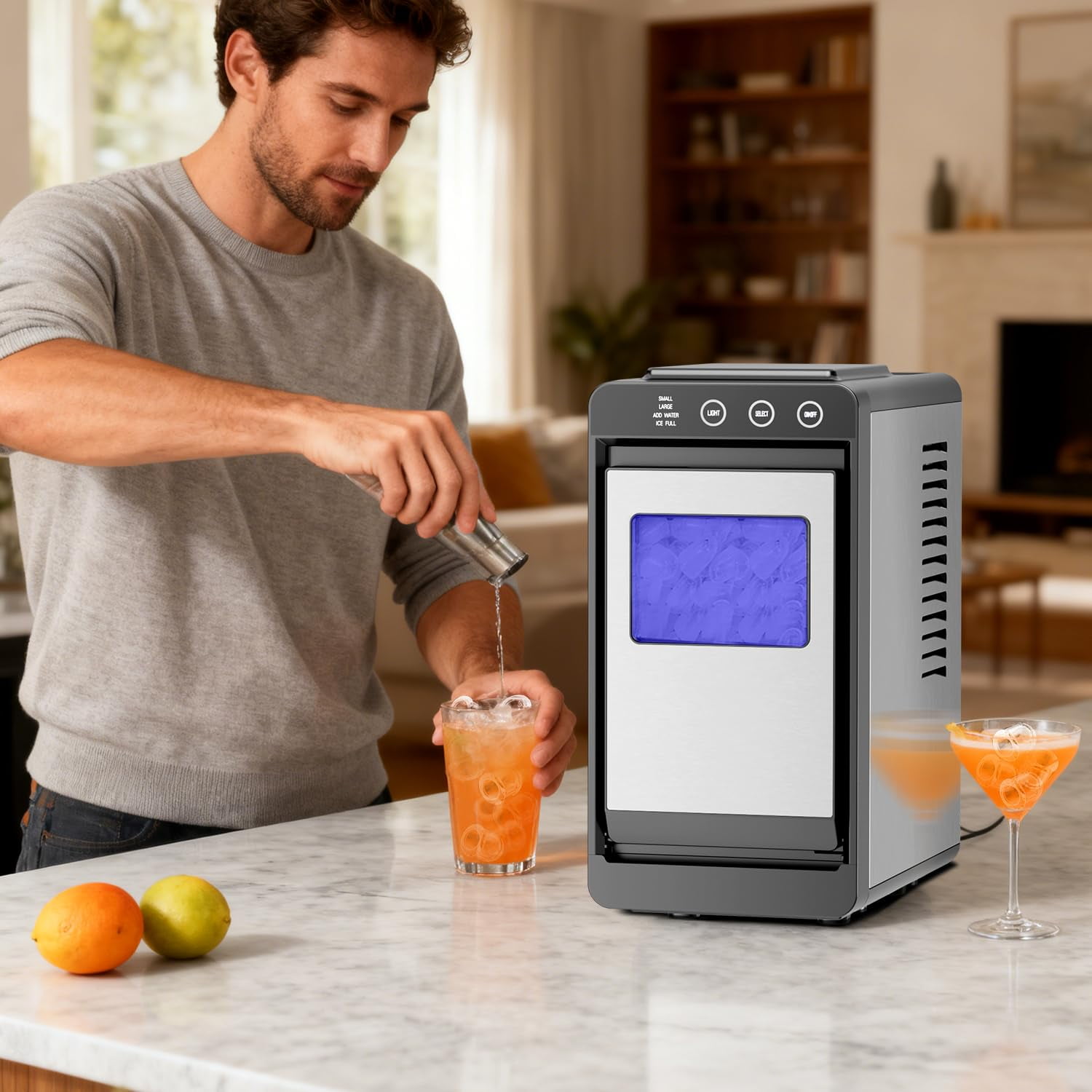 Havato  Ice Maker Countertop, 26 lbs/24Hrs, 8 Cubes in 6 Mins,Portable Ice Machine with Self-Cleaning, Quiet Compact Ice Maker for Kitchen, RV, Camping,Silver