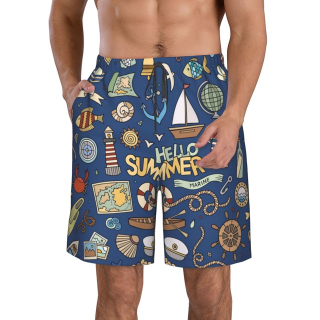 Balery Marine Nautical Traje de Baño Estilo Hawaiano para Hombre, Shorts de Secado Rápido con Bolsillos-3X-Large