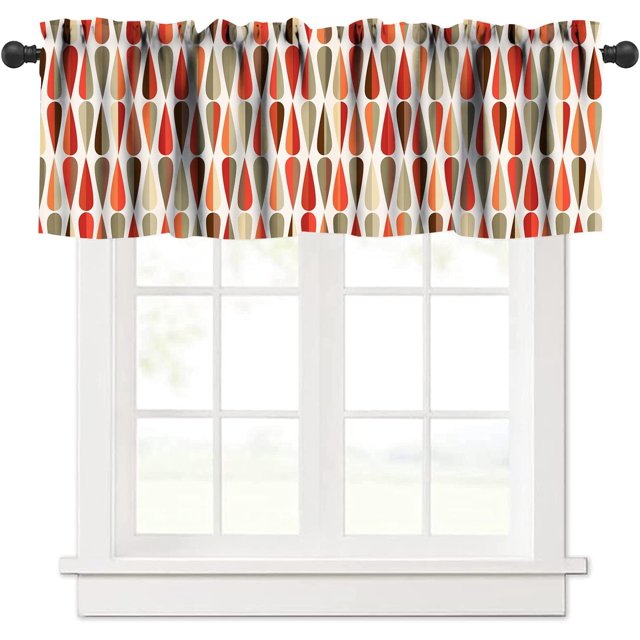 Mid Century Window Valance,Drop Shapes Abstract Triangular Retro Printed Pattern Curtain Valance for Kitchen Bedroom Bathroom 1 Panels W54xL18in