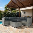 thumbnail image 5 of Patio Sectional Furniture Set, 6 Pieces Rattan Patio Furniture Sets with Dark Gray Cushions, Patio Couch with a Table for Lawn, Garden, Backyard, Poolside, 5 of 7
