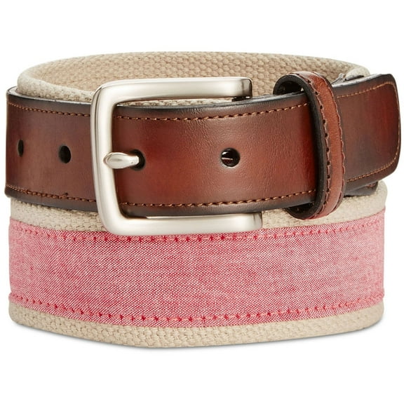 Club Room Mens Chambray Woven Belt, Red, 38