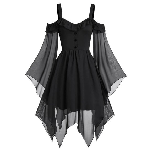 Gothic Dress Women Retro Elegant Floor Length Trumpet Sleeve Formal Evening Gown
