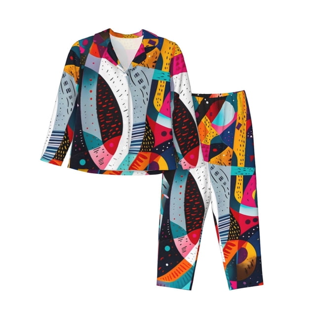 Fotbe Abstract Jazz Instrumental Conjunto de Pijama de Manga Larga para Mujer con Estampado, Ropa de Dormir de 2 Piezas, Conjunto de Casa Suave y Cómodo con Bolsillos-Medium