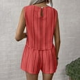 thumbnail image 5 of Women's Linen 2 Piece Outfits Striped Crew Neck Tank Top and Wide Leg Shorts Set Red XL, 5 of 6