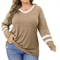 thumbnail image 3 of Langwyqu Plus Size Long Sleeve V-Neck Stripe Printing Women Simple T-Shirt Spring Autumn Female Tops, 3 of 5