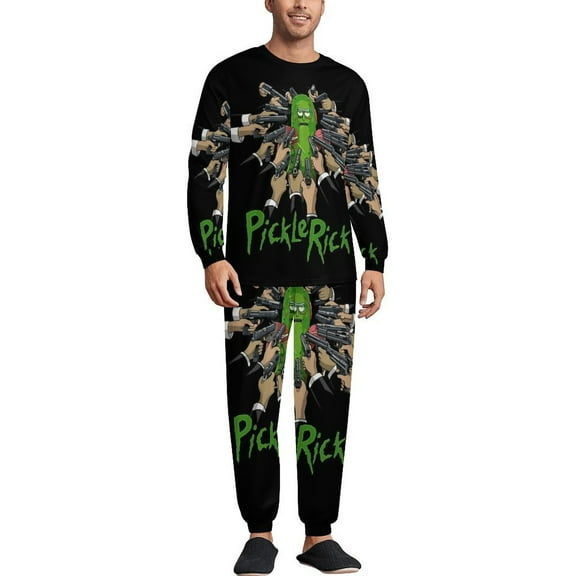 Rick And Morty Men's Lounge Pajamas Set 2-Piece Crew Neck Sleepwear Soft Long Sleeve Top & Pants for Sleep, Home & Vacation S