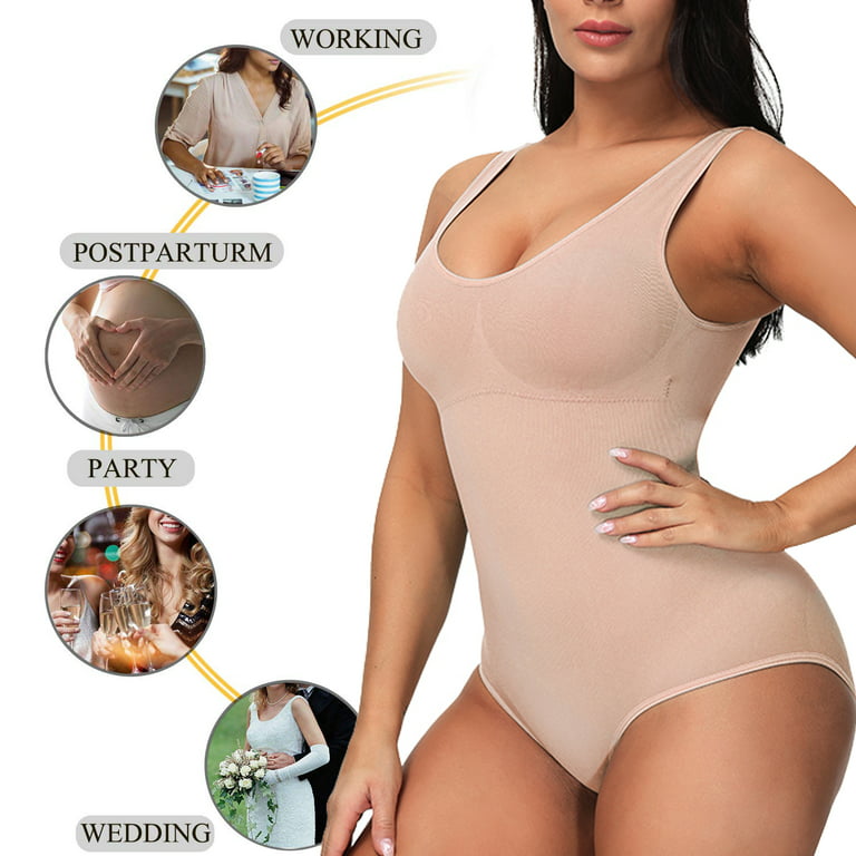  Scoop Neck Long Sleeve Thong Bodysuit White Slimming Body  Suits Women Tummy Control Faja Body Shaper Tops