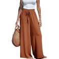 thumbnail image 2 of Palazzo Pants for Women Smocked Waist Boho Western Flowy Wide Leg Pant Light Brown M, 2 of 5