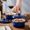 thumbnail image 5 of Lareina Mini Cocotte - 12oz Ceramic Casserole Dishes - Kitchen Casserole Sets With Handles And Lid - Small Baking Ramekins - Oven, Microwave & Dishwasher Safe - Set of 4 - Blue, 5 of 17