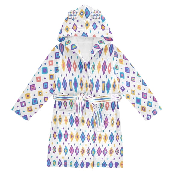 FORMRS Niños Bathrobe Unisex Hooded Robe Soft Plush Pajamas Sleepwear, Size 2-3T, Purple Retro Shapes