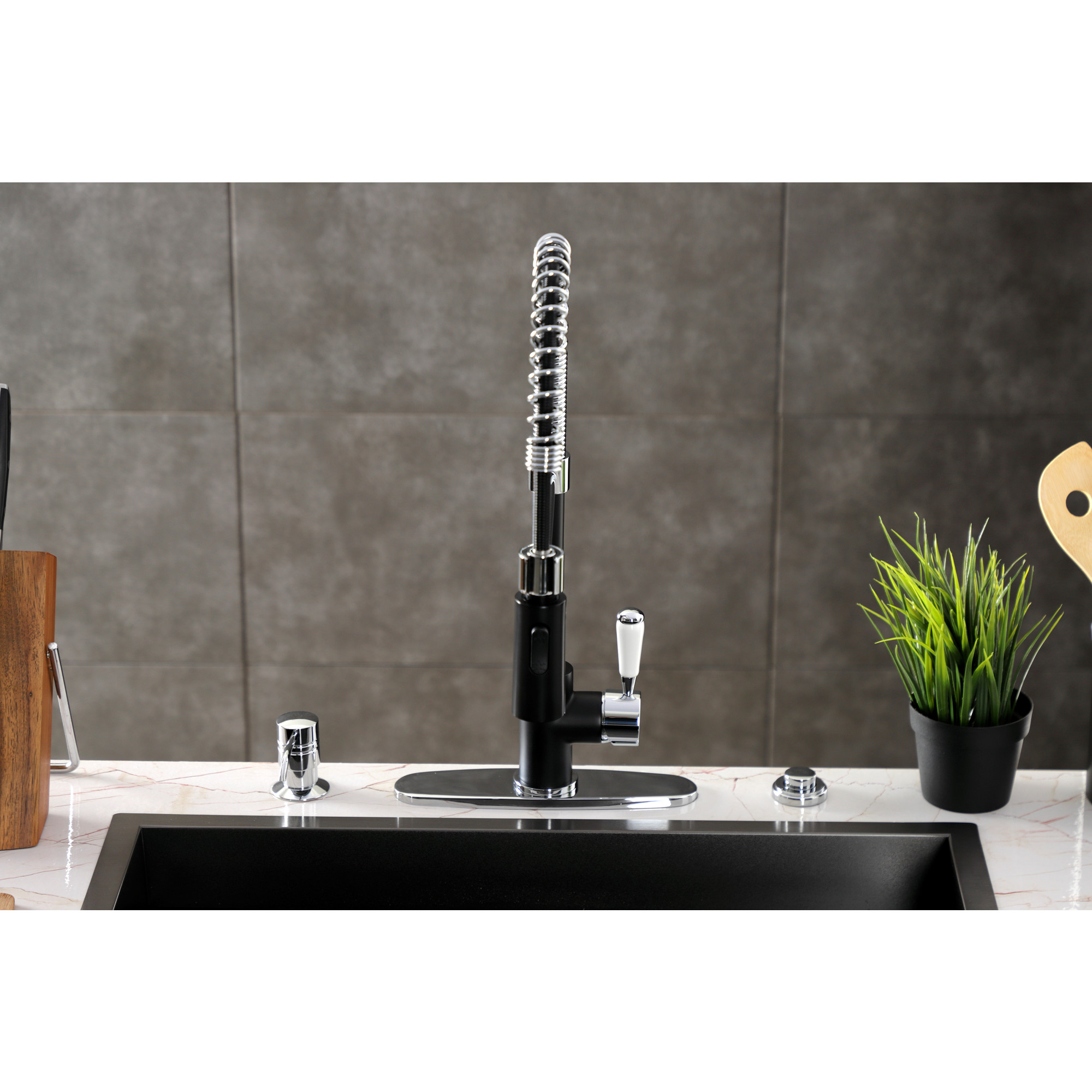 Gourmetier LS8777DPL Paris Single-Handle Deck-Mount Pre-Rinse Kitchen Faucet, Matte Black/Polished Chrome