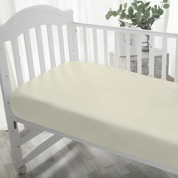 1 PC Cotton Fitted Sheets for Standard Crib Mattress & Toddler Bed Mattress Crib Fitted Sheet (Ivory, 28x52x8 Inch Drop)