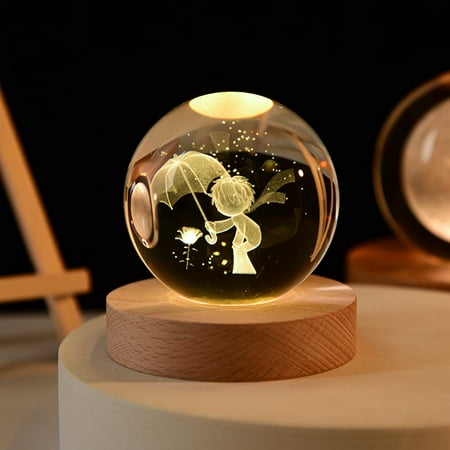 

6cm 3D Crystal ball Crystal Planet Night Light Gift Home Desktop Decoration