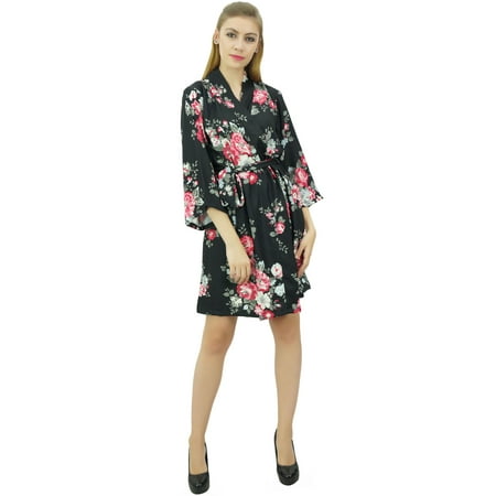 

Bimba Womens Floral Printed 3/ Sleeve Black Bridesmaid Robe Coverup Wedding-16
