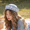thumbnail image 3 of Slccxzc Japanese Y2K Lace Sailor Hat with Bow Women Vintage Beret Flipped Brim Beret Cap for Party Accessory, 3 of 7