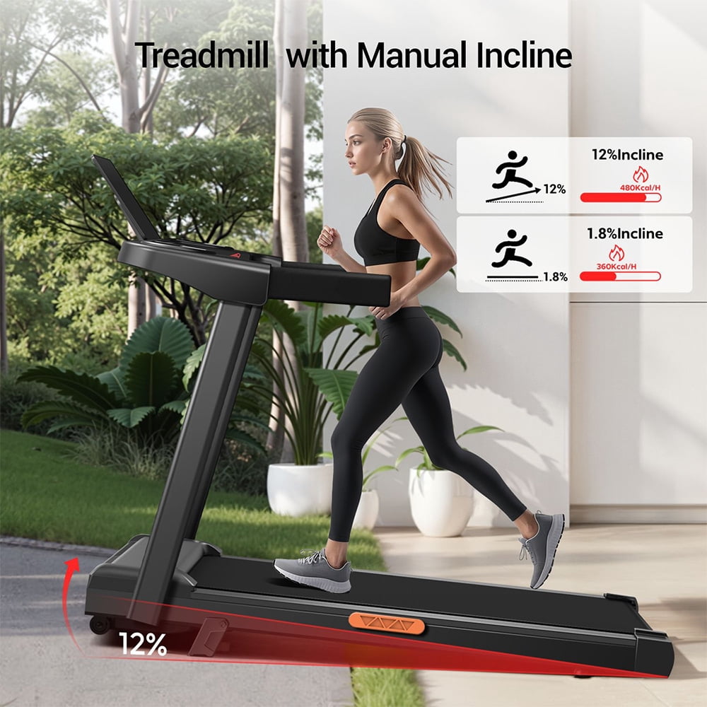 Foldable Treadmill with 12% Incline, 3.0 HP Motor, and LED Display, Low-Noise,Wide Running Surface – Maximum Load 136KG ROBORE SF10
