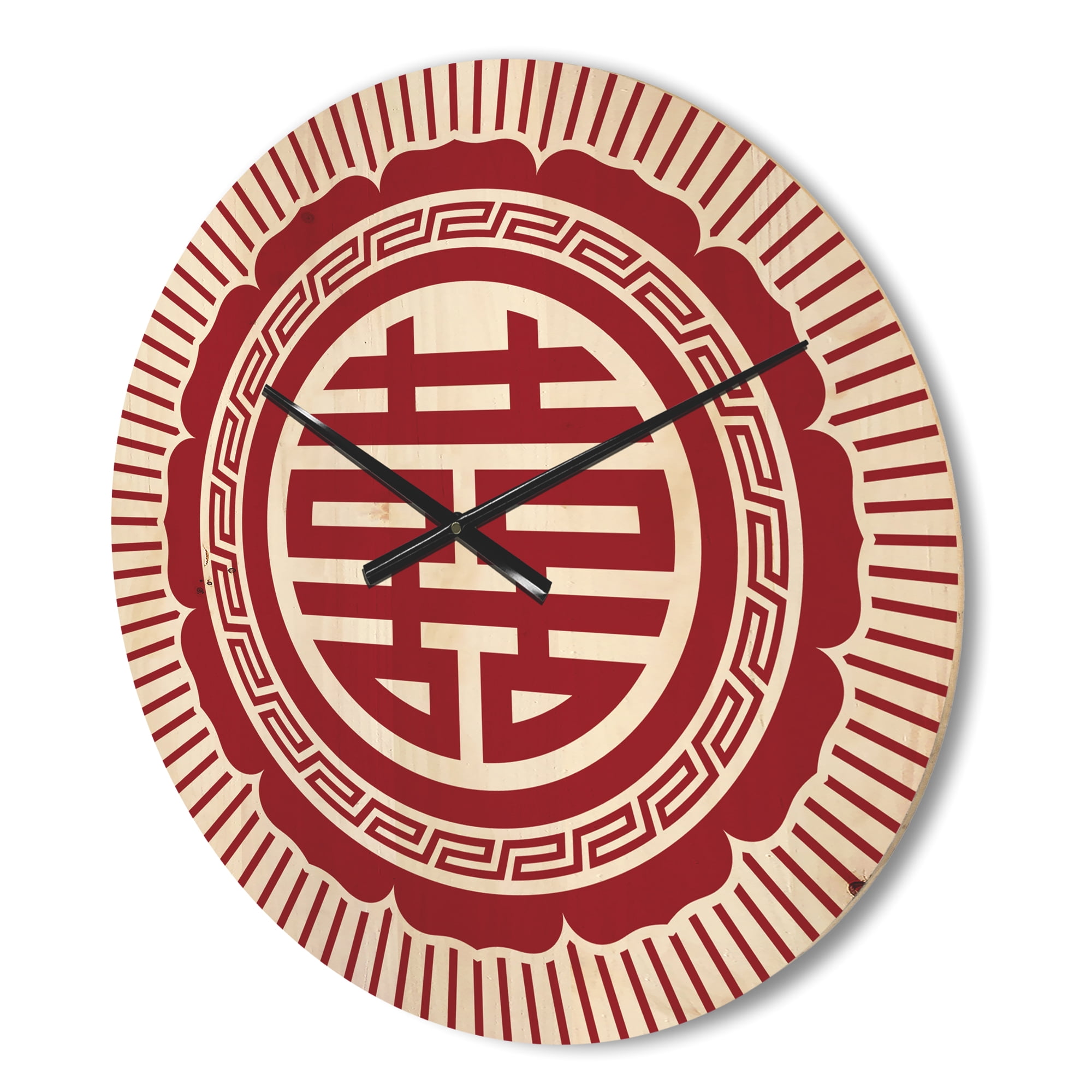 Designart 'Red Asian Double Happiness Symbol ' Modern Wood Wall Clock