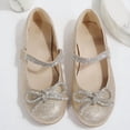 thumbnail image 3 of Rexoro Girls' Mary Jane Flats Kids Sparkly Rhinestone Bow Dress Shoes Princess Girls Shoes for Wedding Party Gold 11 Little Kid, 3 of 6