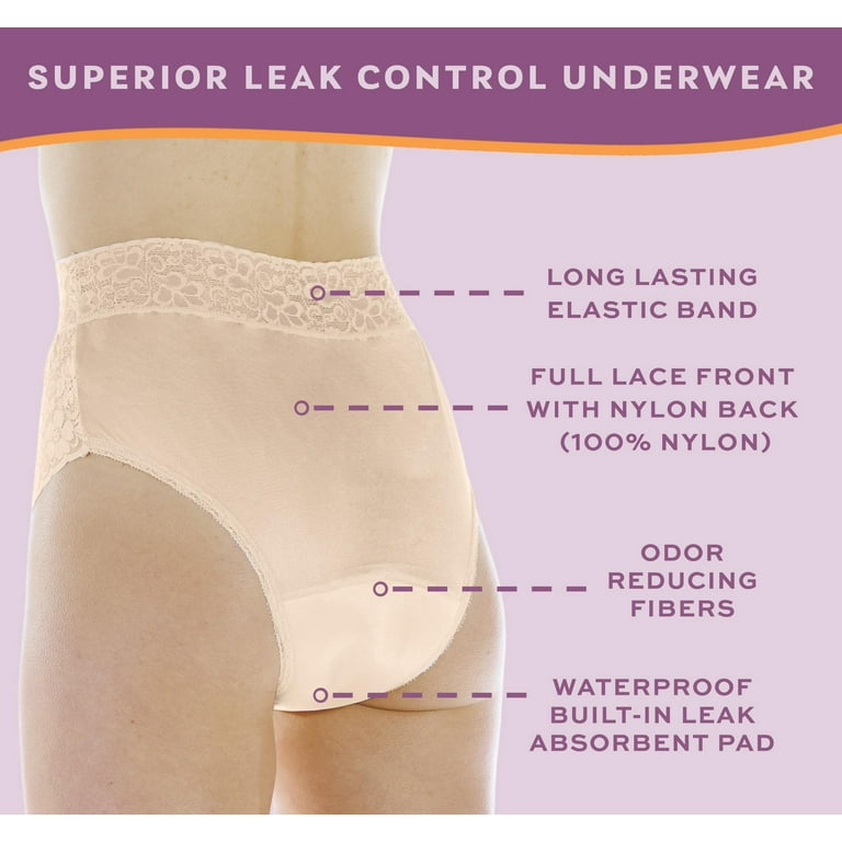 Ladies Cotton and Lace Detail Incontinence Knickers with Built in Pad
