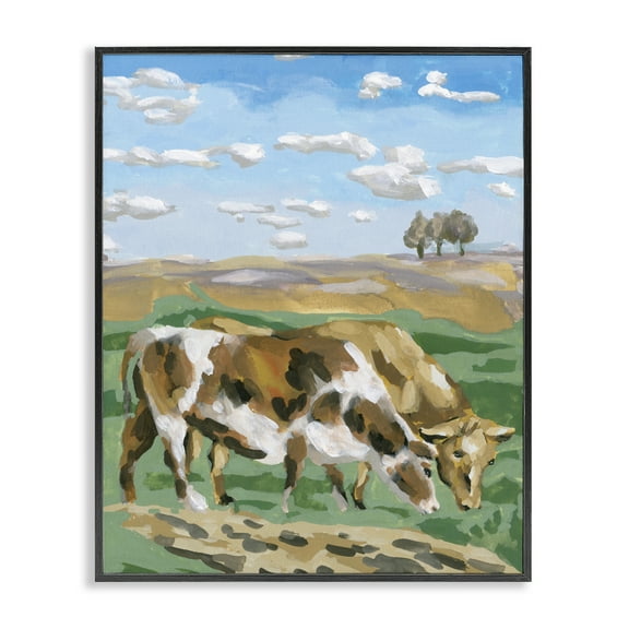 Stupell Industries Cattle Pair in Farmland Animals Painting Black Framed Art Print Wall Art, 11 x 14