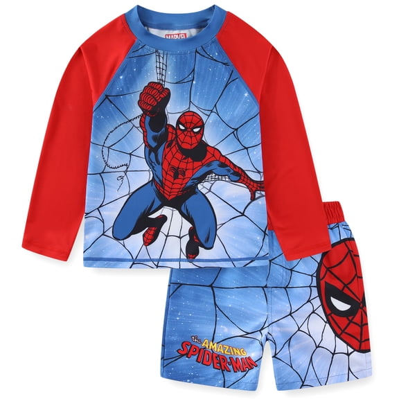 Marvel Spider-Man UPF 50 Rash Guard and Swim Trunks for (Boys), 2 Piece Set, Sizes 3T-12