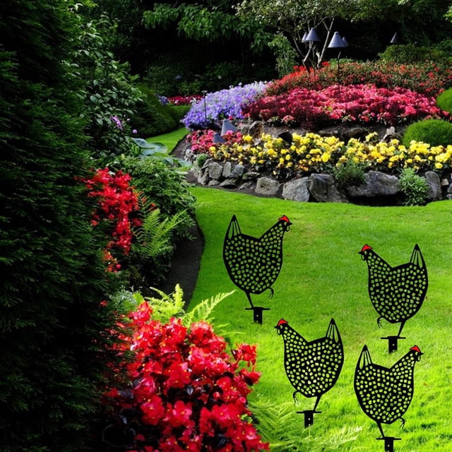 Estatua de Pollo de Jardín de Hadas CUTICAT en Miniatura de Hierro Negro Decoración de animales de estacas de césped