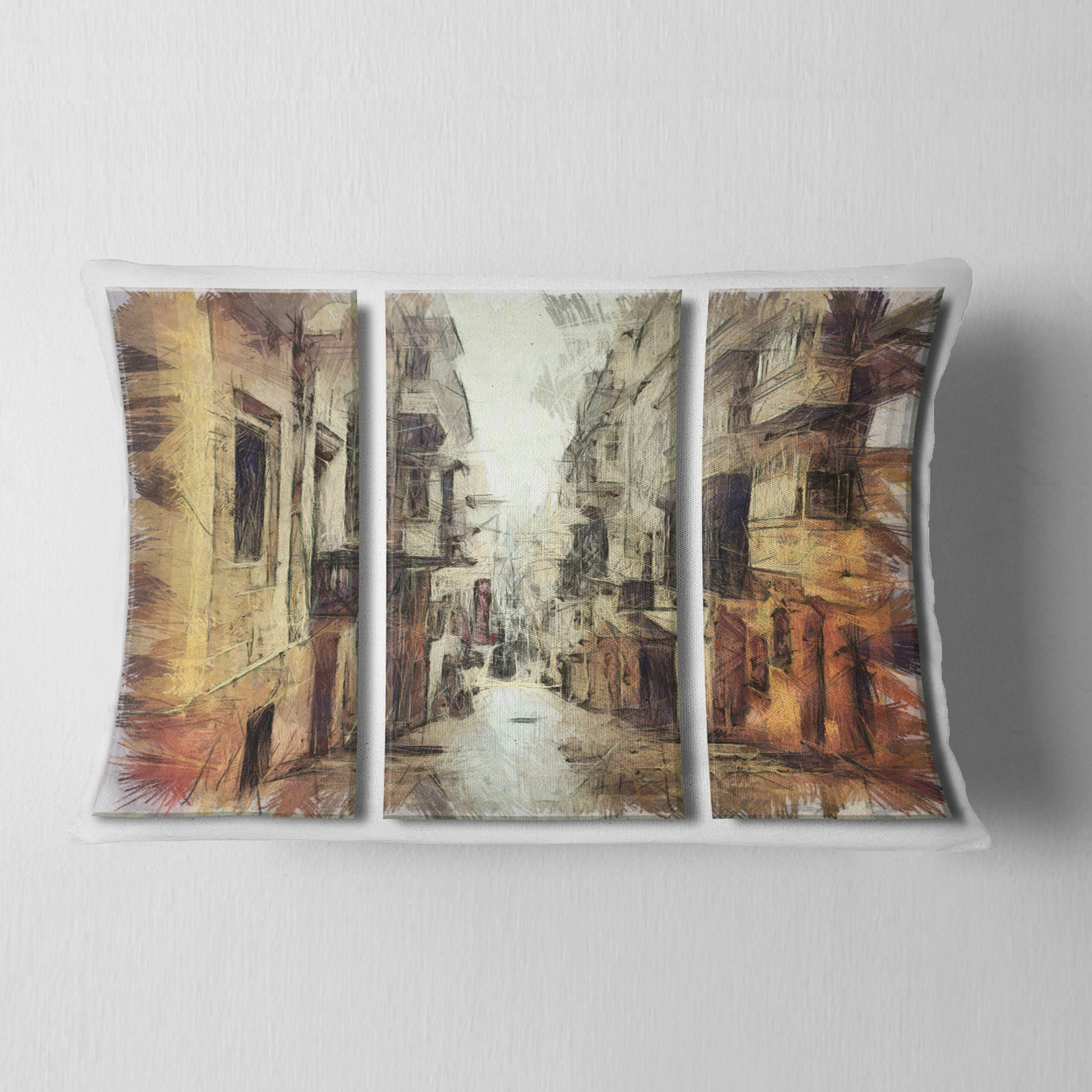 Designart Path in Street Watercolor Stretch - Cityscape Throw Pillow - 12x20