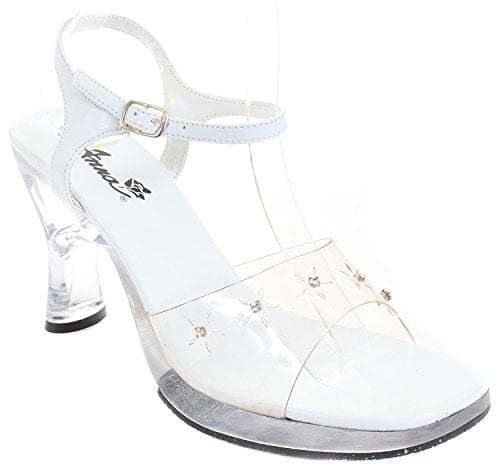 Clear Rhinestone Heel White Sandal 