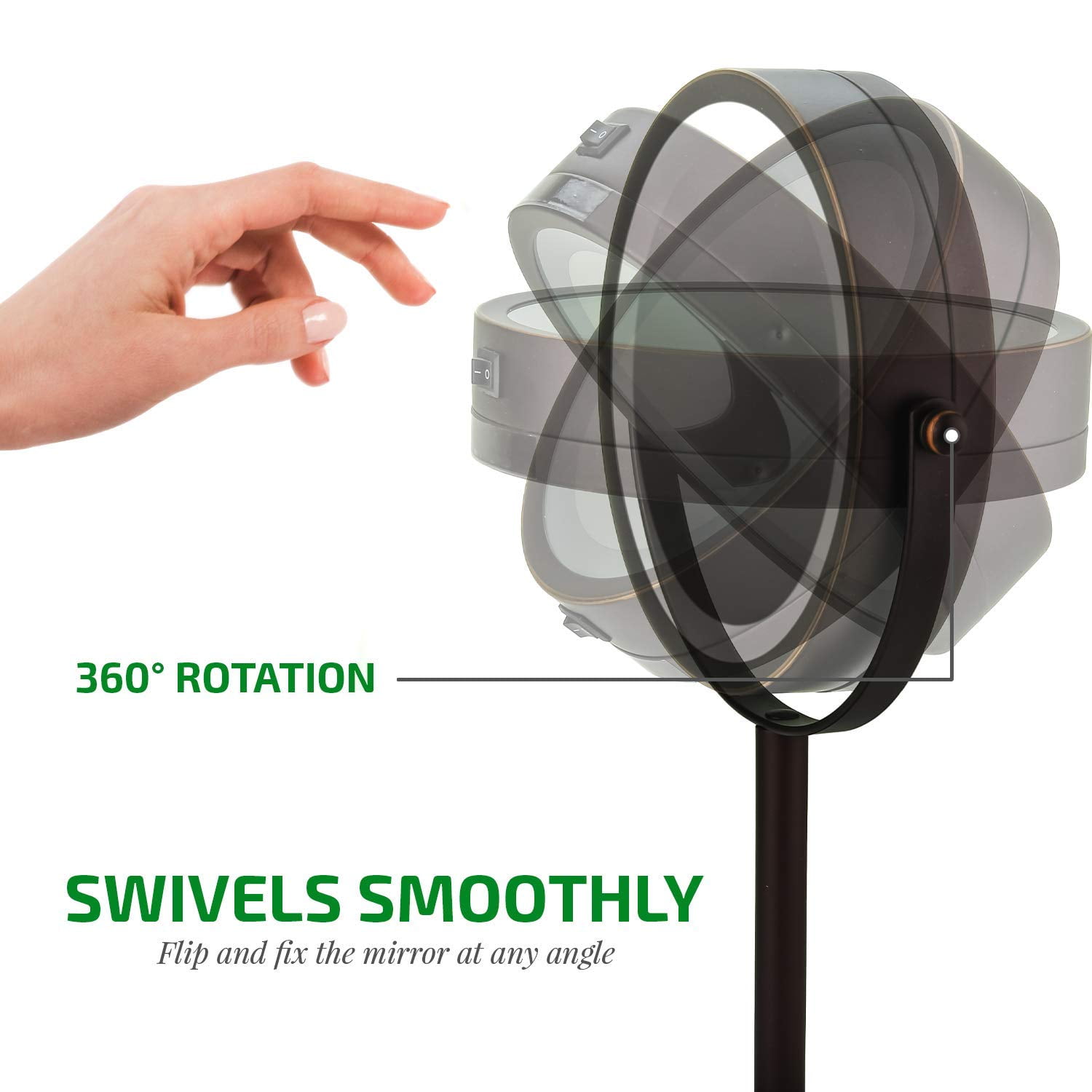OVENTE 6" Lighted Makeup Mirror with 1X/7X Magnification, Cordless Tabletop Mount Vanity Round Mirror with 360° Swivel Design and Double Sided Cool Tone LED Ring Light, Antique Bronze MLT60ABZ1X7X