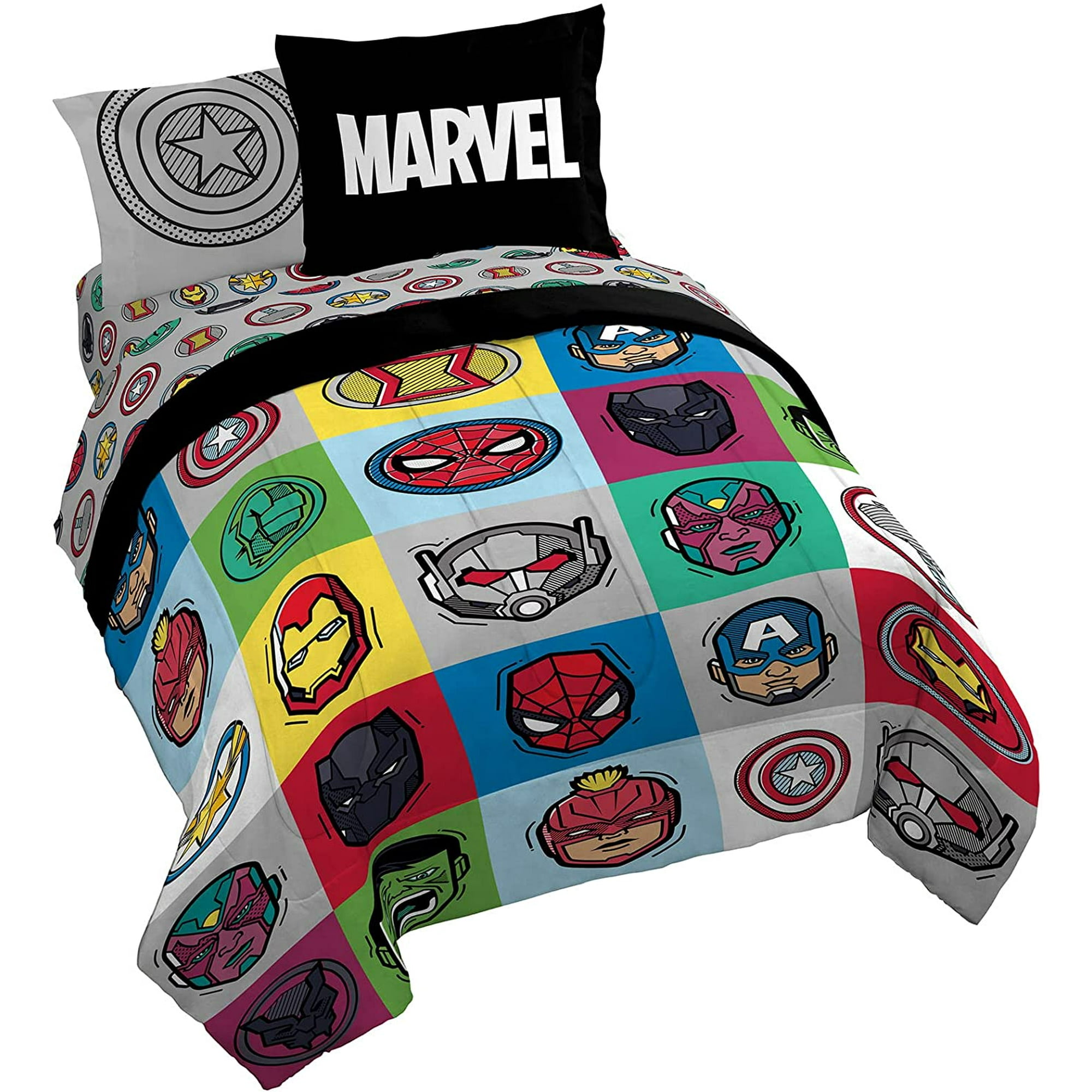 SURJDE Marvel Avengers Pop 7 Piece Queen Size Bed Set Includes Comforter Sheet Set Super Soft Fade Resistant Microfiber Official Marvel Product