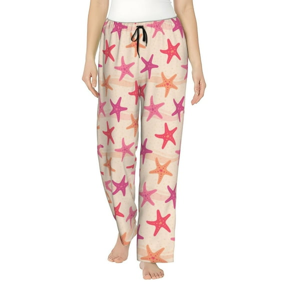 Logiee Starfish Print Women Pajama Pants,Comfy Pj Bottom with Pockets & Drawstring,Stretch Casual Sleepwear-Small