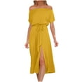 thumbnail image 2 of Sakmal Midi Women's Dresses T Shirt Side Slit Off the Shoulder Dress Short Sleeve Boat Neck Dresses, 2 of 9