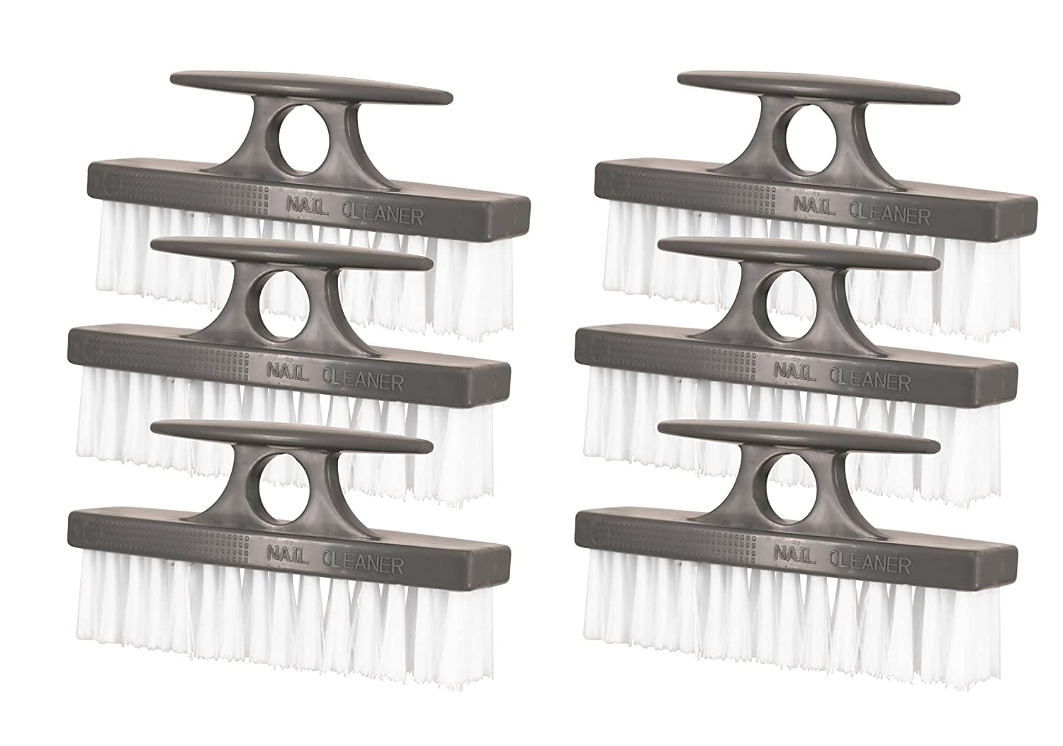 Superio Grey Nail Brush Cleaner with Handle, 6 Pack Durable Brush