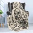 thumbnail image 4 of Fast Food Soft Flannel Fleece Blanket, Cheeseburger with Fries Chicken Wings Pizza and Lemonade Cuisine Sketch Art, Cozy Plush for Indoor and Outdoor Use, 50" x 60", Beige and Black, by Ambesonne, 4 of 5