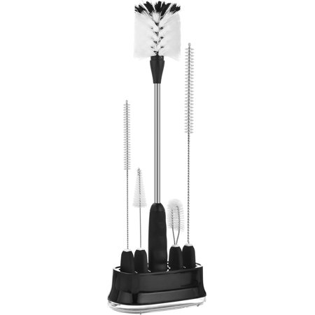 5 Pack Bottle Brush Cleaning Set with Holder, Bottle Cleaner with Stand, Straw Nipple Lid Brush for Owala Tumblers, Mason Jar, Glasses, Jugs - Gray