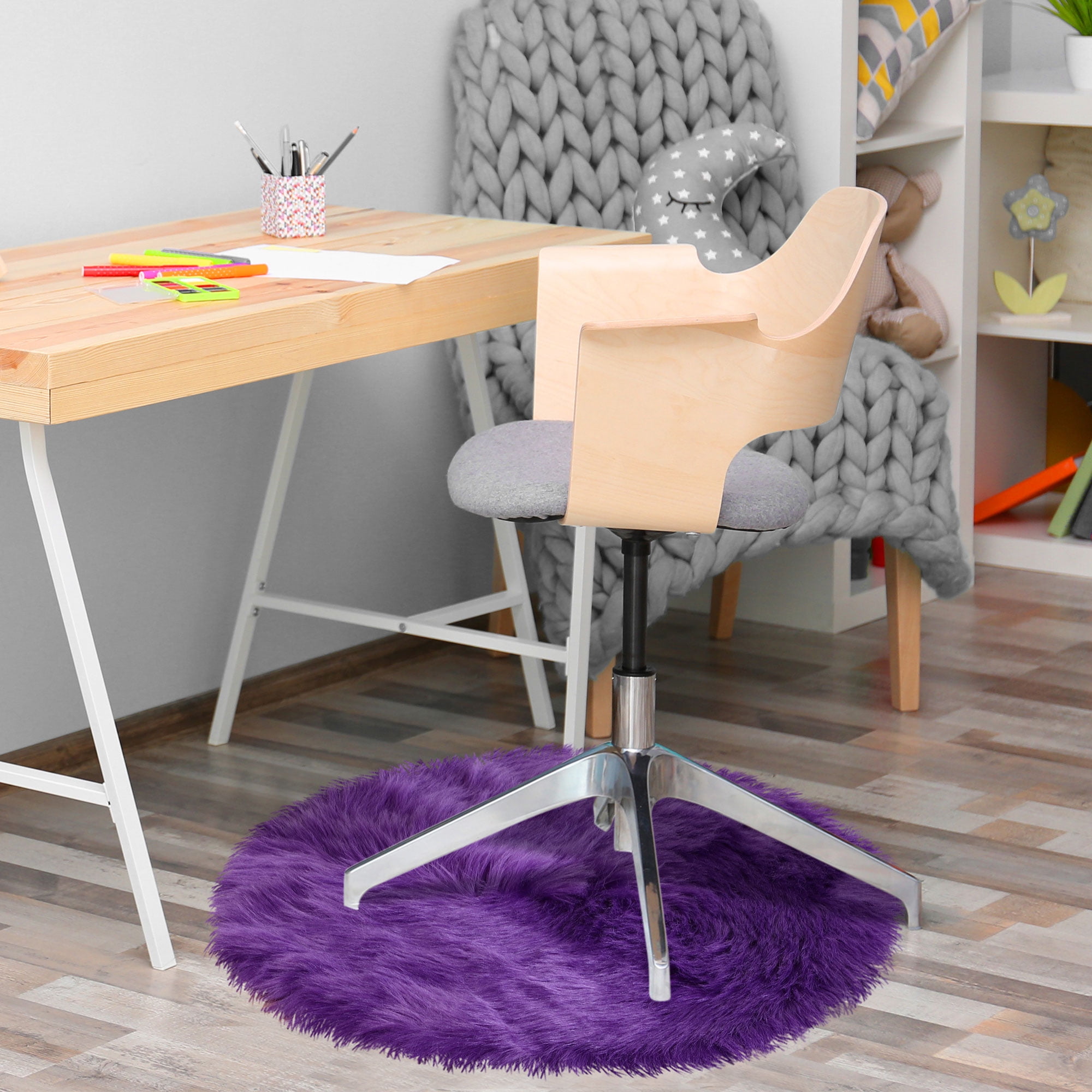 Unique Bargains Artificial Animal Wool Soft Faux Fur Sheepskin Plush Area Rug Purple 2x2 Feet Round