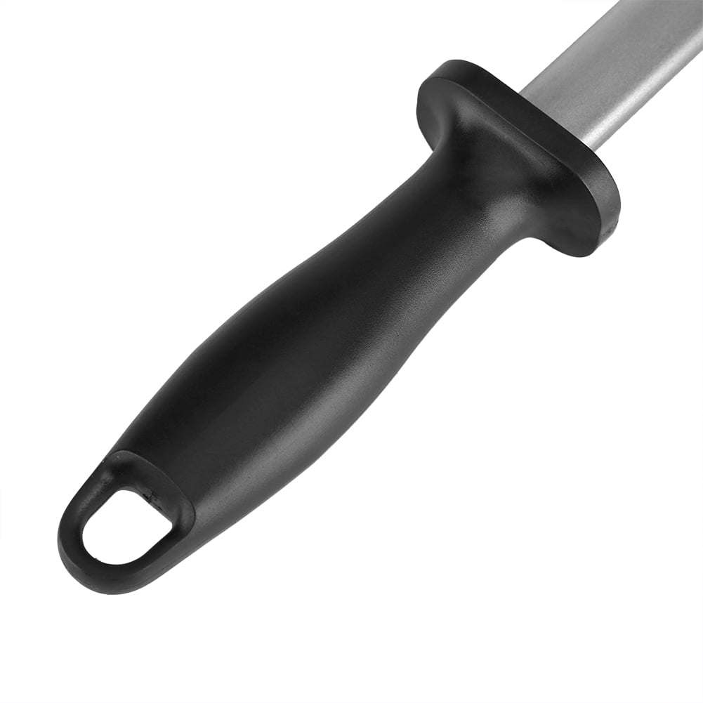 Nieyigj 600 Grit 12 Inch Portable Kitchen Knife Sharpening Rod Oval Diamond Sharpener Stick with Non-Slip Plastic Handle Black Silver