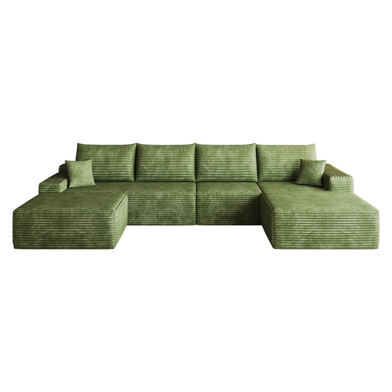 135" Cloud Sectional Sofa with Ottoman, U Shaped Modular Sectional Couch, Modern Minimalist Deep Seat Upholstered Sofa with Chaise, Plush Corduroy Fabric Living Room Sofa Set, No Assembly Required