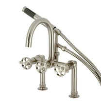Kingston Brass AE8108RKX Webb 7" Center Deck-Mount Clawfoot Tub Faucet with Knurled Handle and Hand Shower, Brushed Nickel