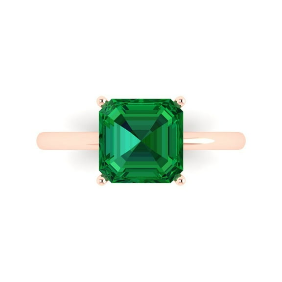 Clara Pucci 14K Rose Gold 2.5ct Emerald Solitaire Ring for Women