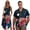 Blue Palm Leaf, variant on Garronmavis Couple Matching Hawaiian Outfits Jamaica Flag Short Sleeve Shirt for Men Size L Lightweight Shirts Blouse and Women's Tank Dress A-Line Sleeveless Sundress