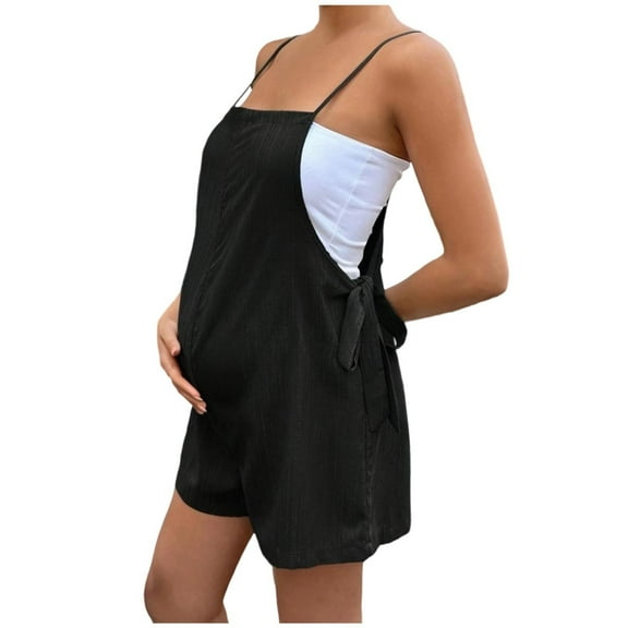ZACPNCV Women's Maternity Overalls Shorts Pregnancy Casual Sleeveless Jumpsuits Romper with Pocket Black XL