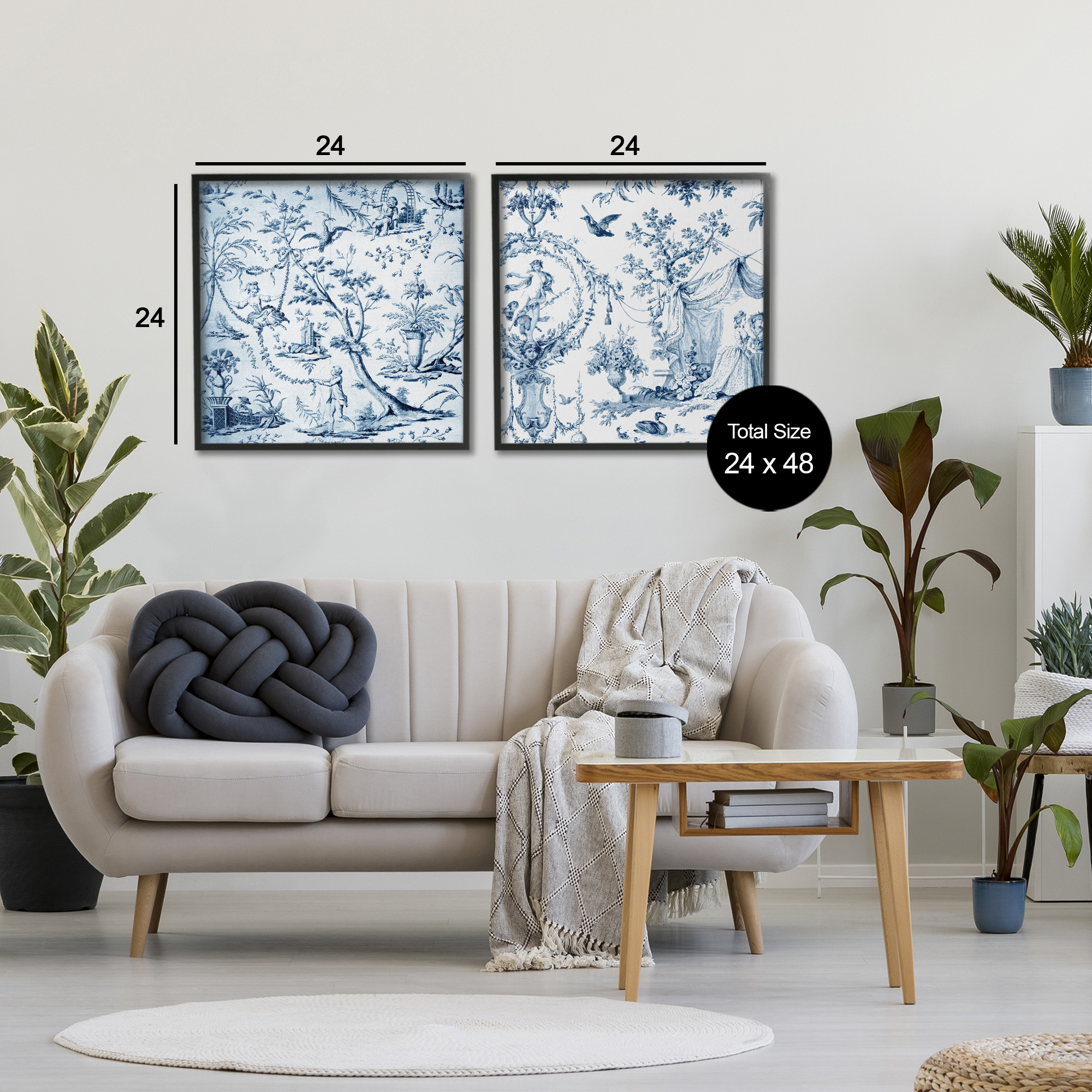 Intricate Toile Scenery 2 Piece Black Framed Giclee Art Set, design by Vintage Hustle