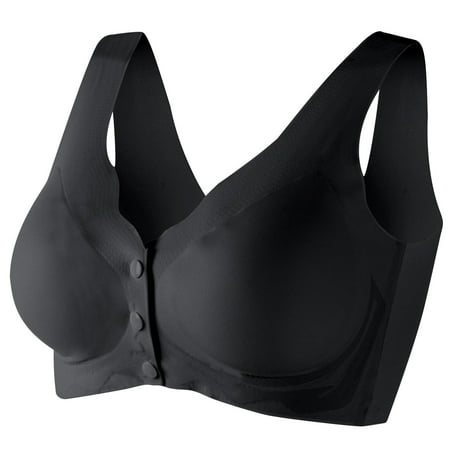 Crunowin Women s Front Closure Bra  Wire Free Comfort Open Front Durable Plus Size Push Up Full Coverage Everyday Underwear Black XXL