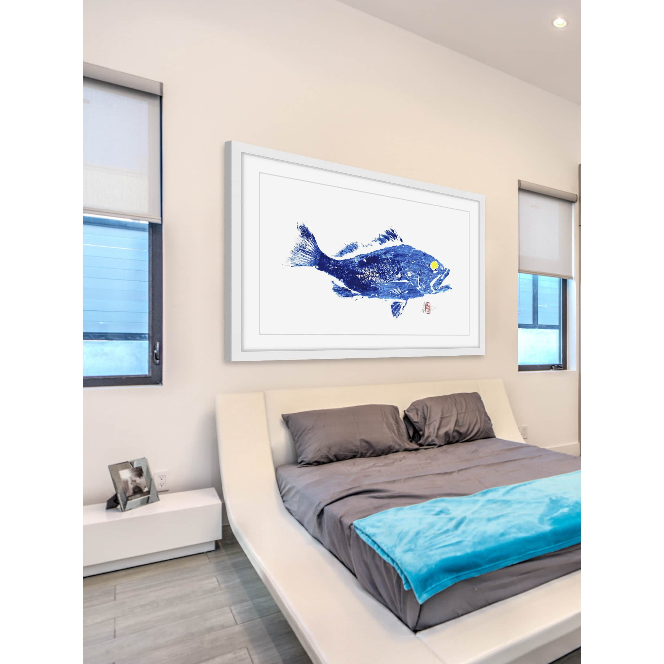 Grouper in Blue Framed Painting Print